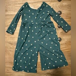 Dark green Floral Kids Jumpsuit
